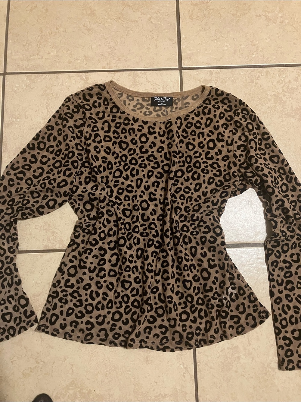 Kut from the Kloth Brown and Black Leopard Peplum Long Sleeve Top
